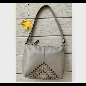 The SAK Silver Studded Stone Grey Leather Hobo Shoulder Bag/Purse